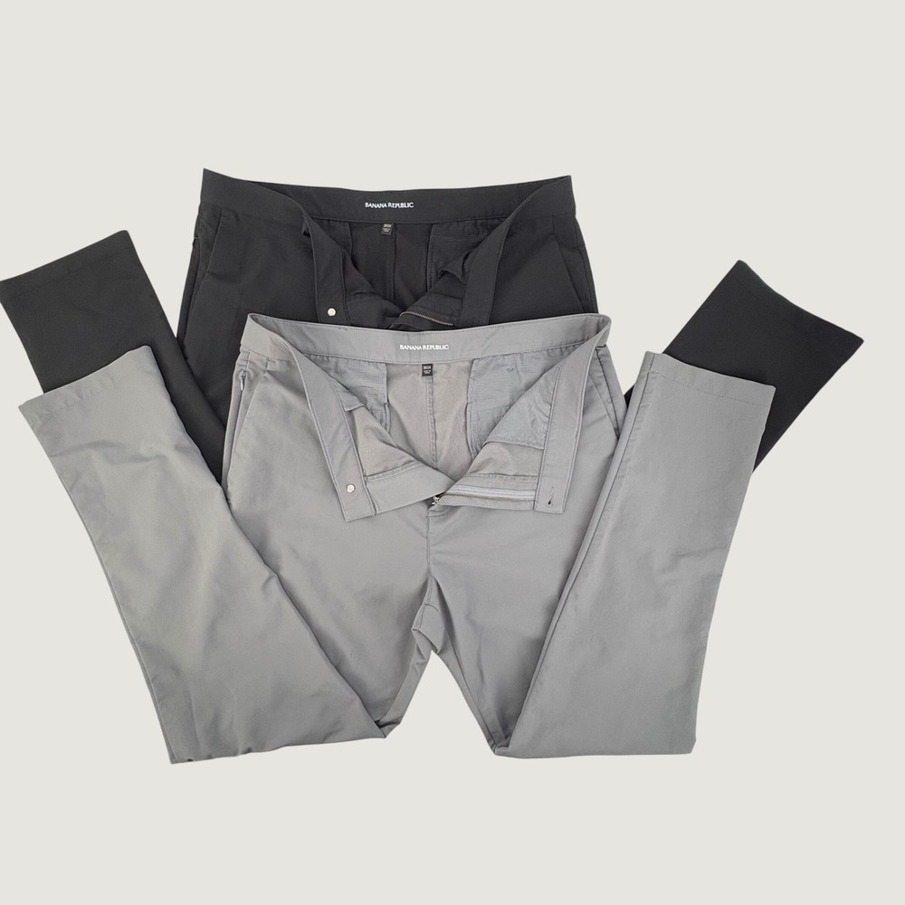 Banana Republic Performance Chinos Mens 38x34 Black Grey 2 Pack Zip Pockets